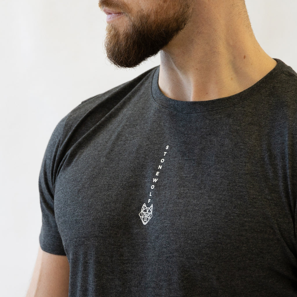 Men's Charcoal Grey Vertical Logo Training T-Shirt - StoneWolf 
